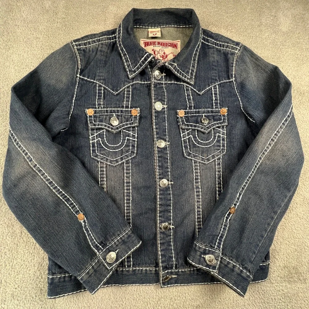 True Religion Denim Jacket Mens 3XL Blue‎ Joey Super T Big Stitch Western Y2K